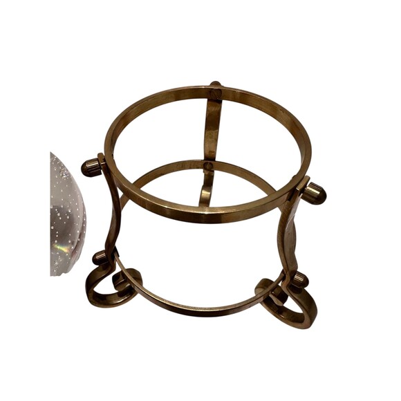 Vintage Crystal Ball Paperweight: 4" Bubble Glass Sphere on Brass Holder - Picture 4 of 5